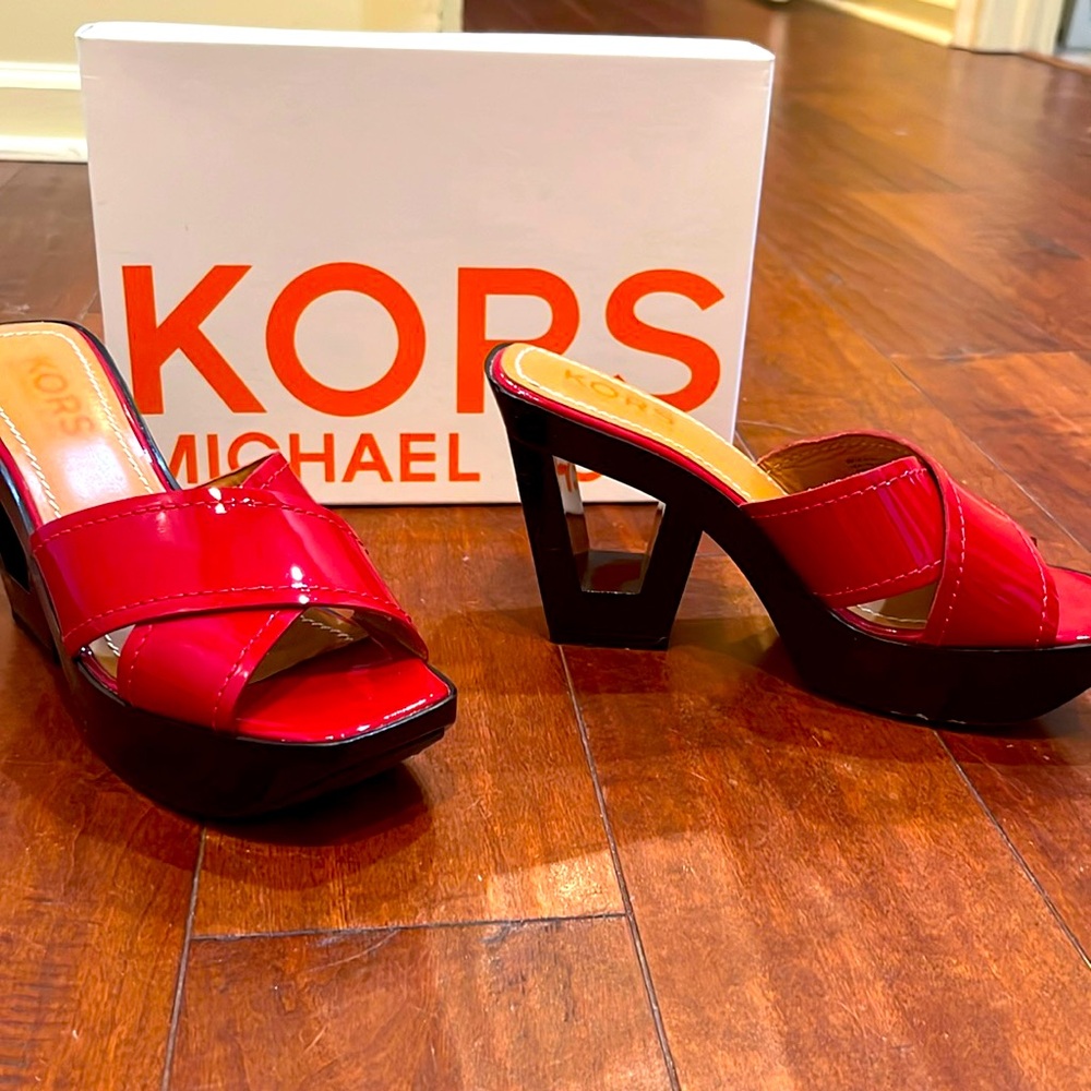Michael Kors red patent slides